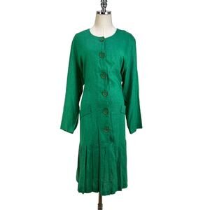 Vintage 80s Kathryn Deene Kelly Green Dress Drop Waist Pleated Skirt